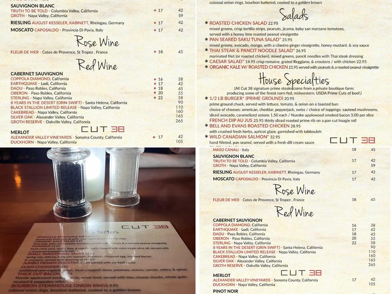 Cut 38 Steakhouse Menu