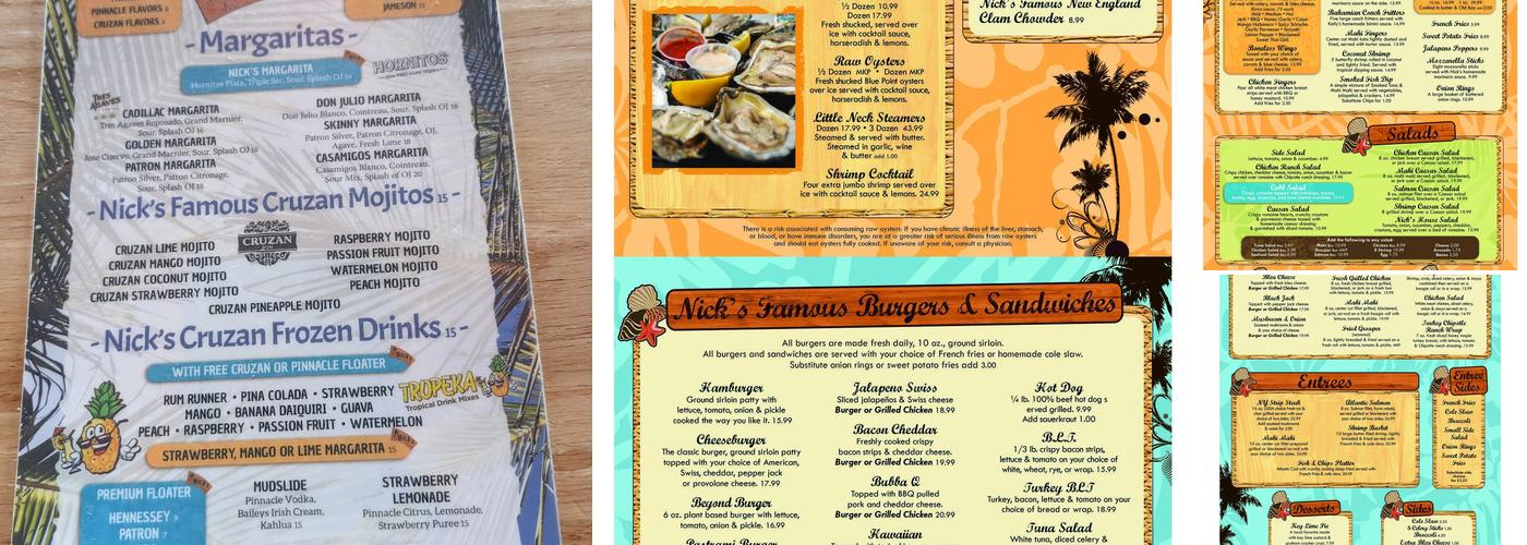 Nicks Bar & Grill Menu