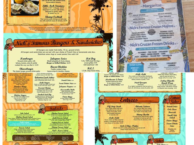 Nicks Bar & Grill Menu