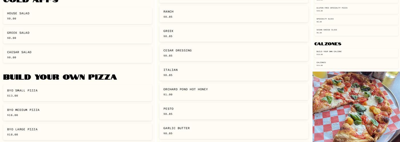 Decent Pizza Menu