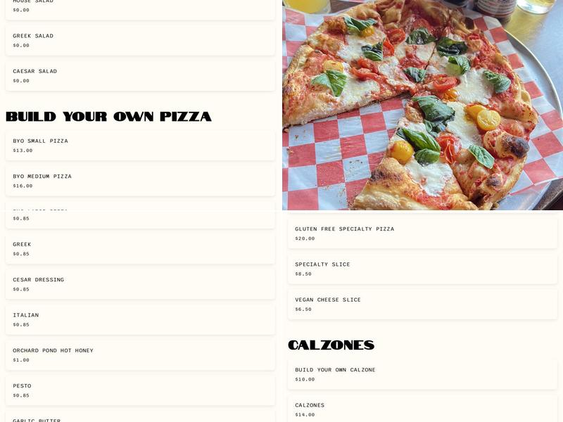 Decent Pizza Menu