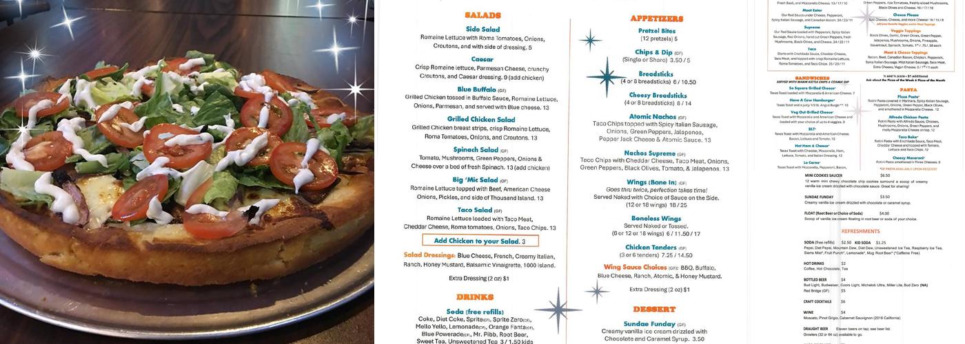 Atomic Pizza Pub Menu