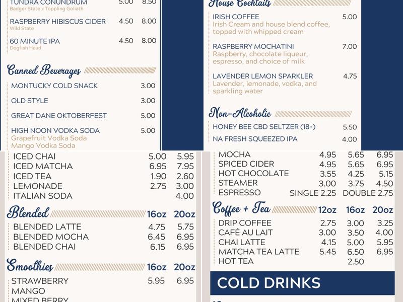 Grounded Patio Cafe Menu