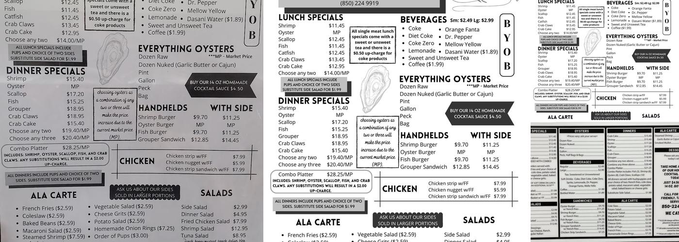Shell Oyster Bar Menu