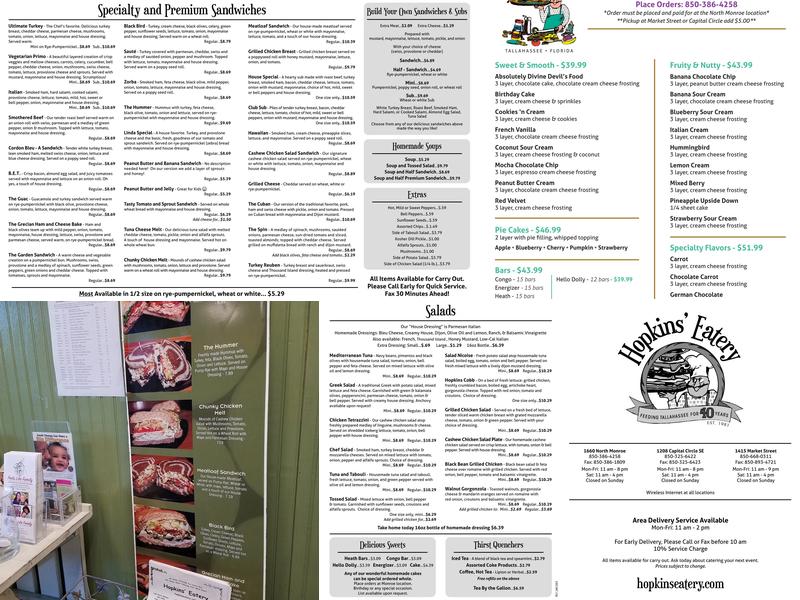 Hopkins Eatery Menu