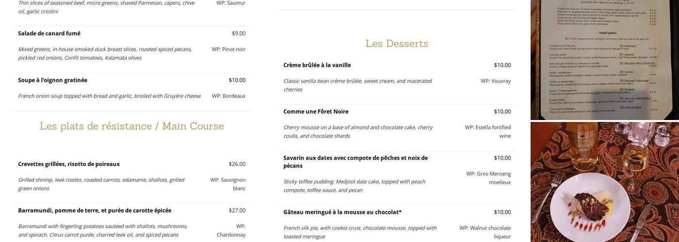 Le Chateau Menu