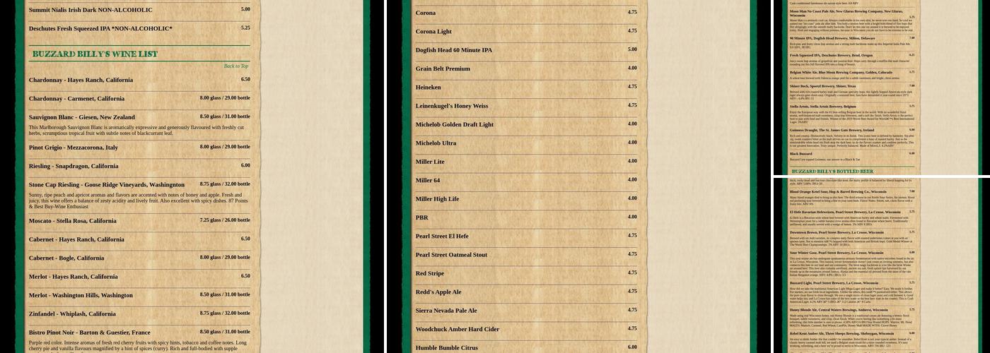 Buzzard Billy's Menu