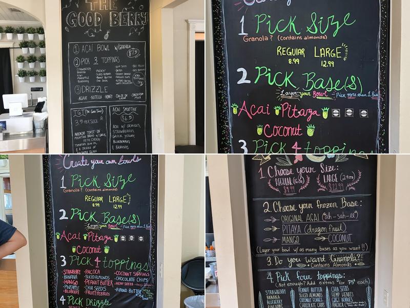 The Good Berry Açaí Bowls Menu