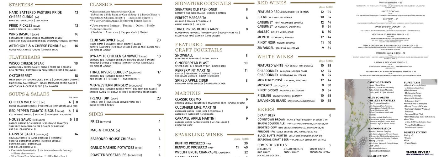 Three Rivers Bar & Kitchen Menu
