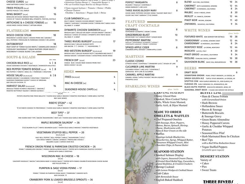 Three Rivers Bar & Kitchen Menu