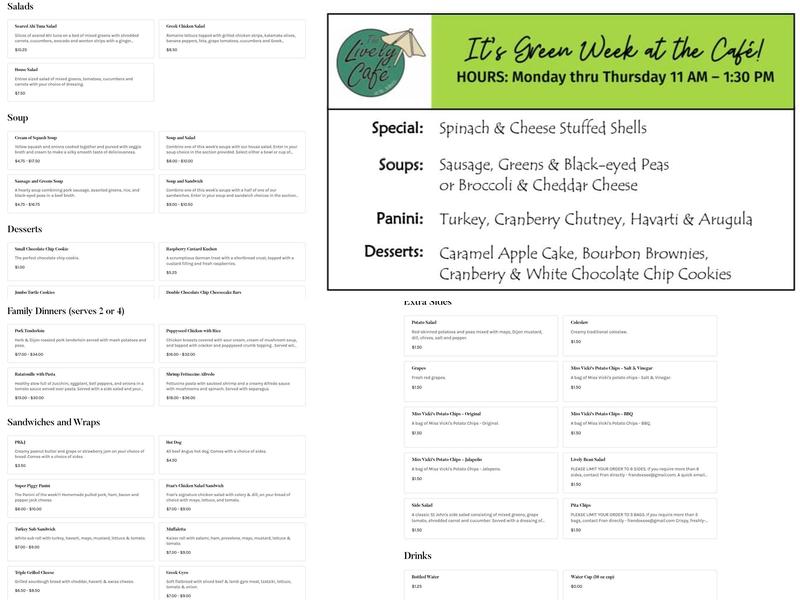 The Lively Café at St. John's Menu