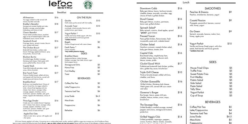 LeRoc Bistro Menu