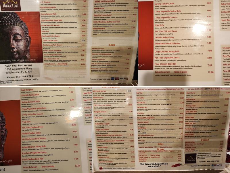 Bahn Thai Restaurant Menu