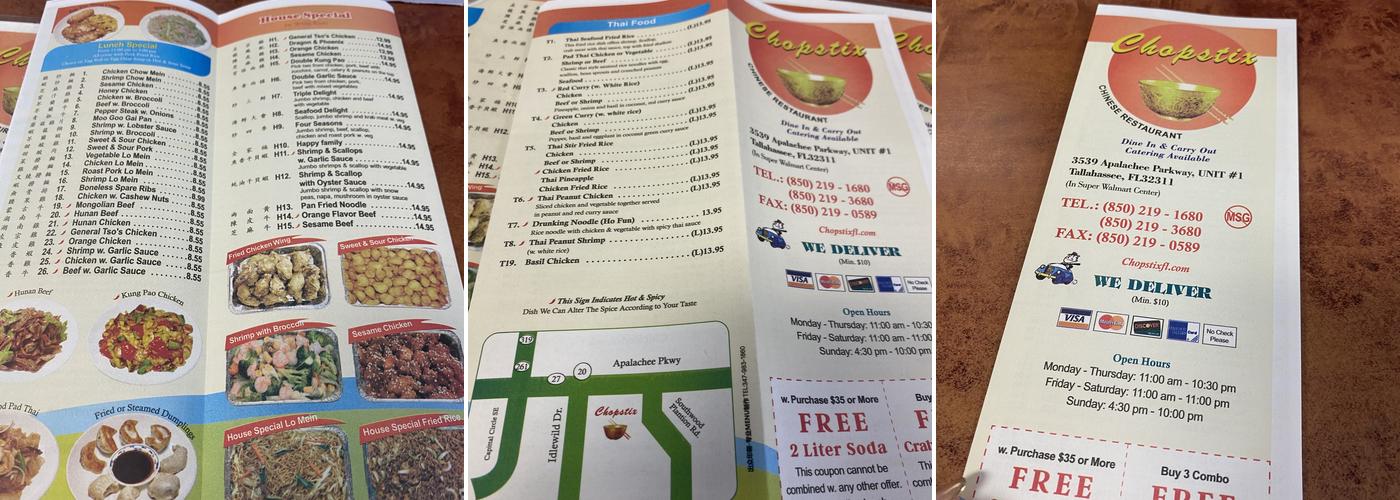 Chopstix Chinese Restaurant Menu