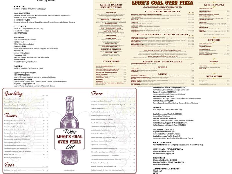 Luigi's Coal Oven Pizza Menu