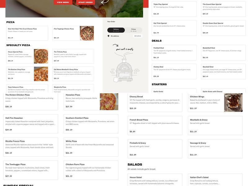 Pie-zan's Home of Frankie Meatballs Menu