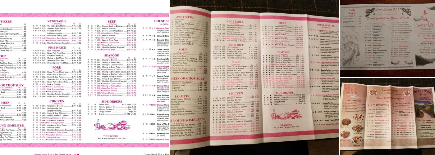 Great Wall Chinese Restaurant Menu