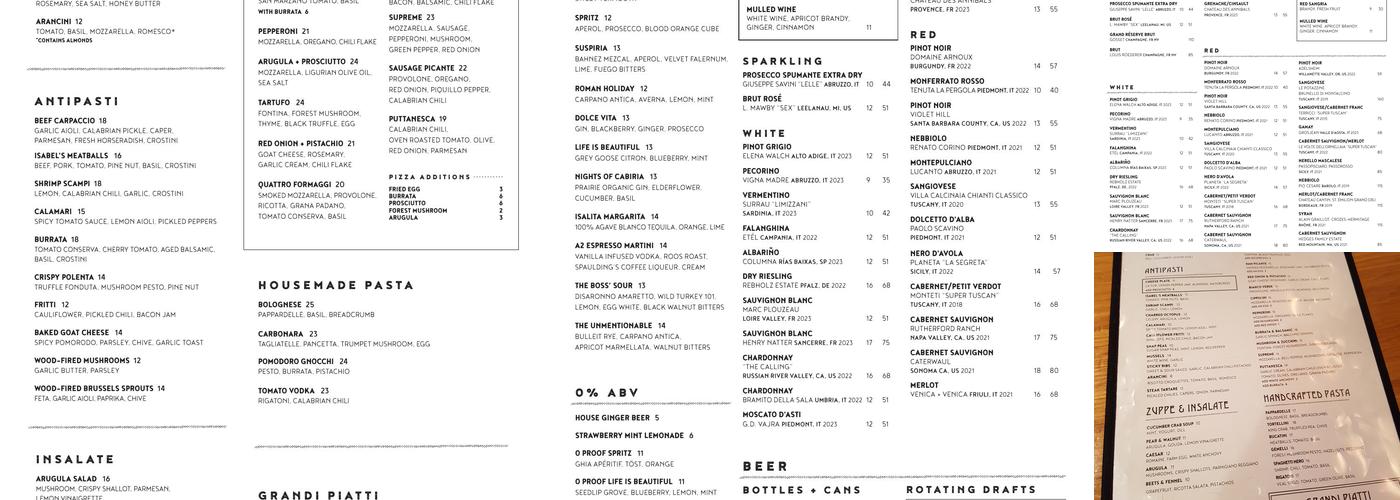 Mani Osteria and Bar Menu