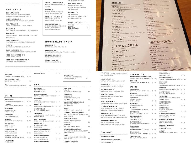 Mani Osteria and Bar Menu