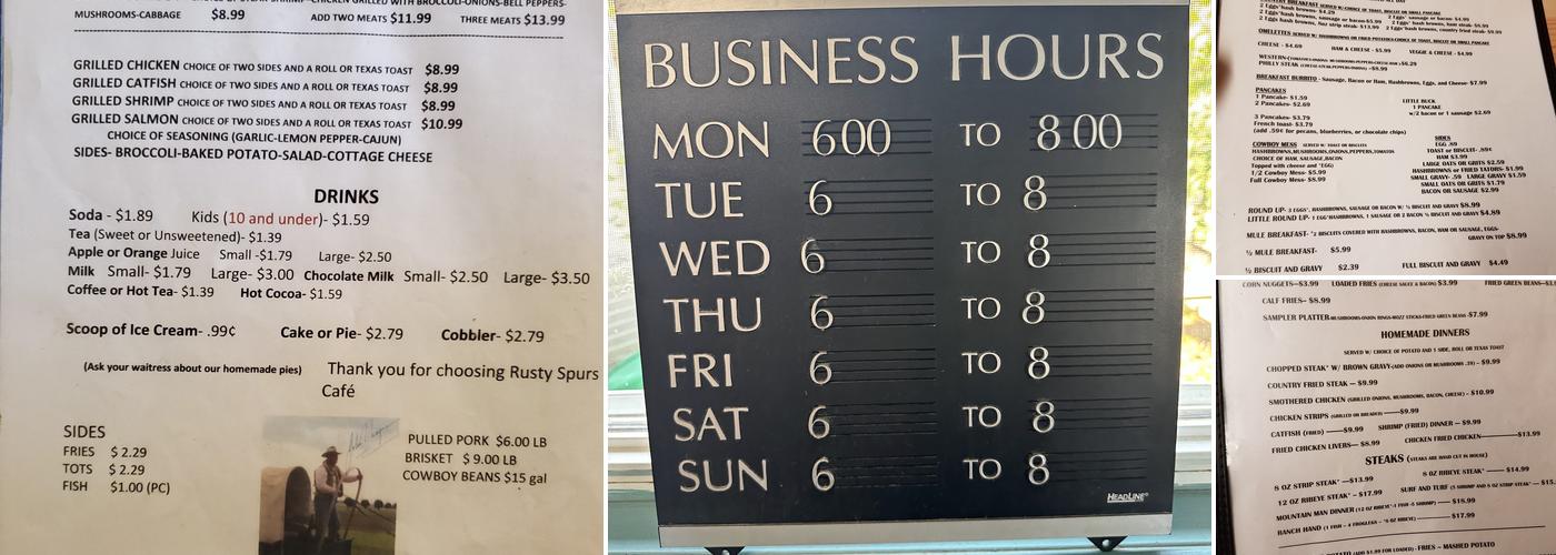Rusty Spurs Cafe Menu