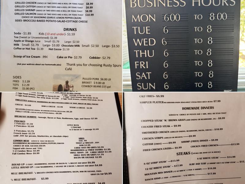 Rusty Spurs Cafe Menu