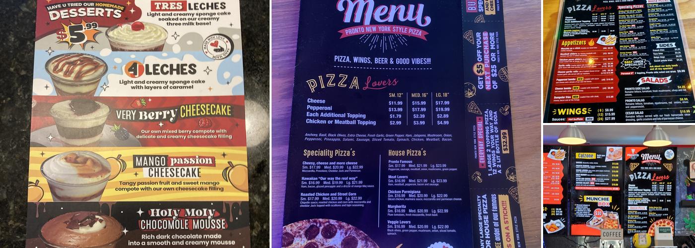 Pronto New York Style Pizza Menu