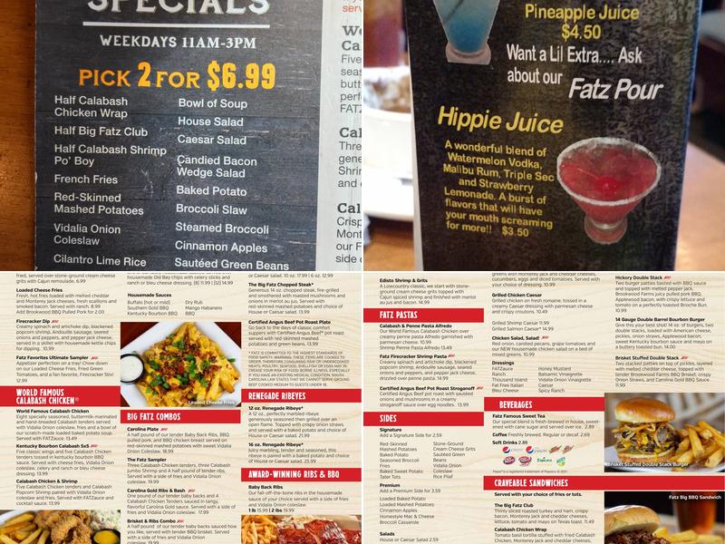 Fatz Cafe - Camden Menu
