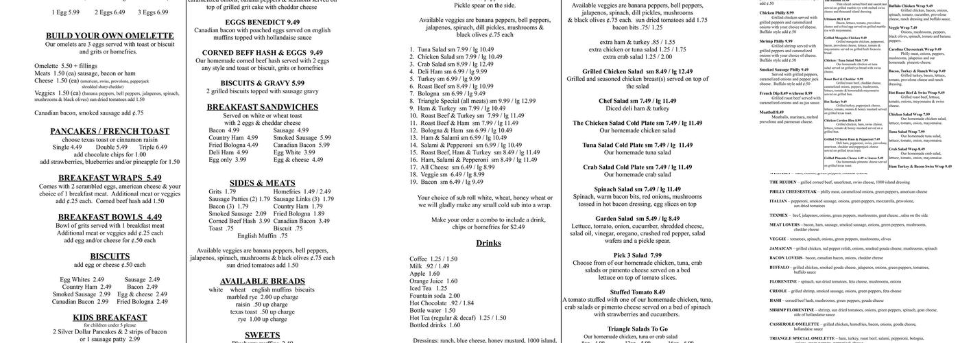 Triangle Subs & Cafe Menu