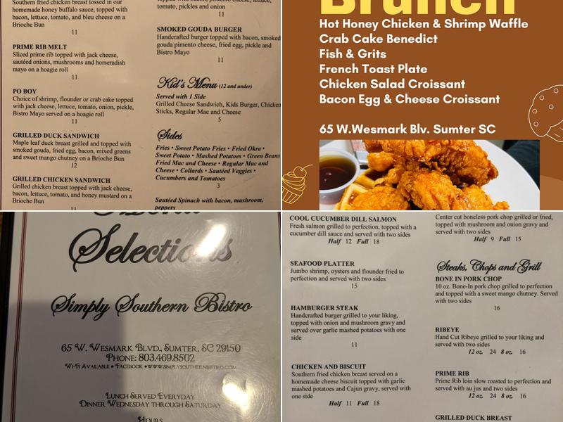 Simply Southern Bistro Menu