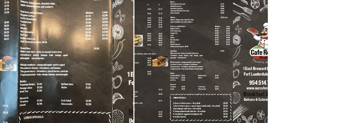 Café Roma italy Menu