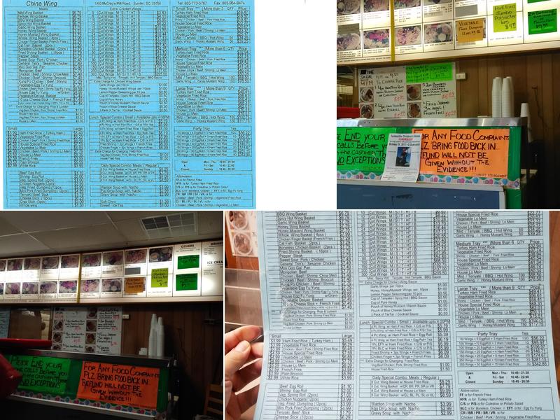 China Wing Menu
