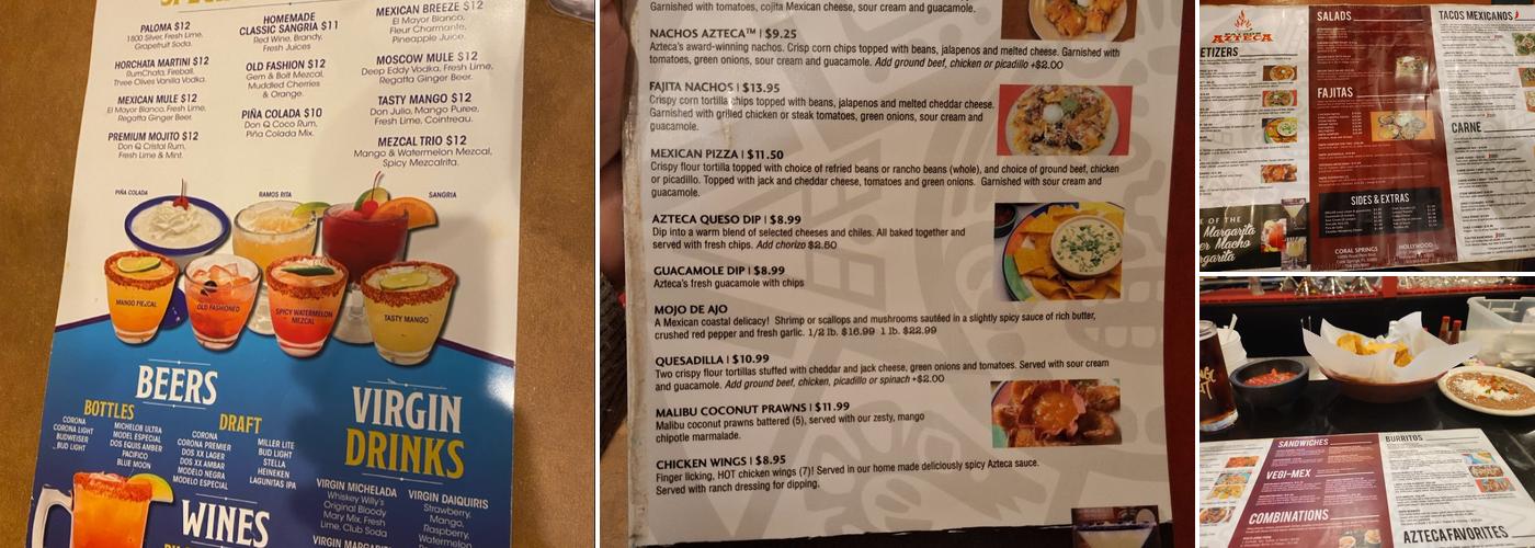 Patron Azteca Menu