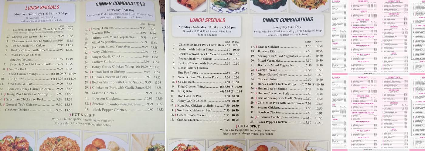 East China In Havana Menu
