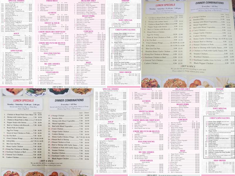 East China In Havana Menu