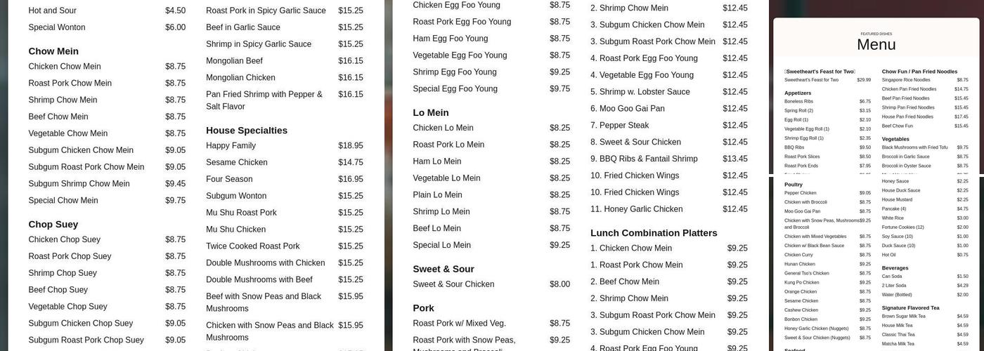 Dragon Inn Menu