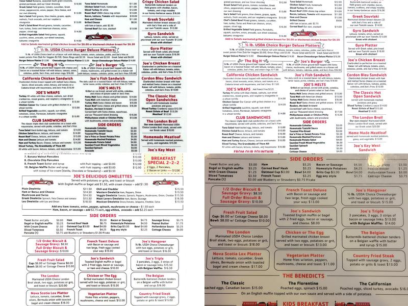 Joe's Cafe Menu