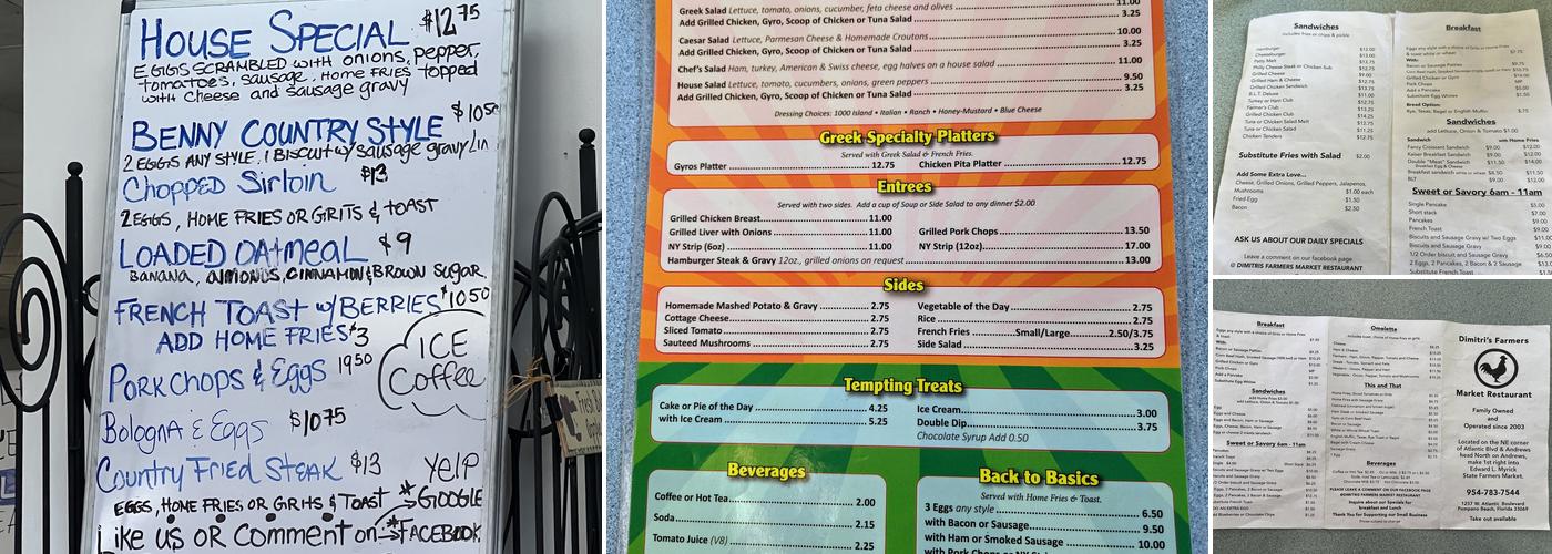Dimitris Farmer's Market Restaurant Menu
