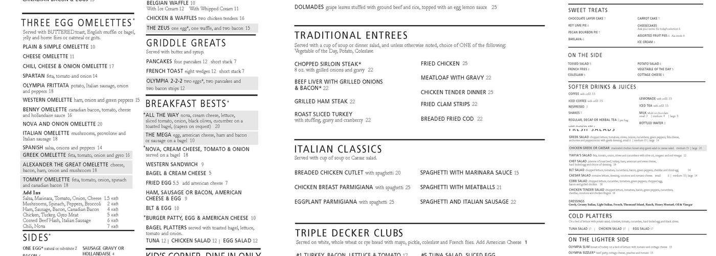 Olympia Flame Diner Menu