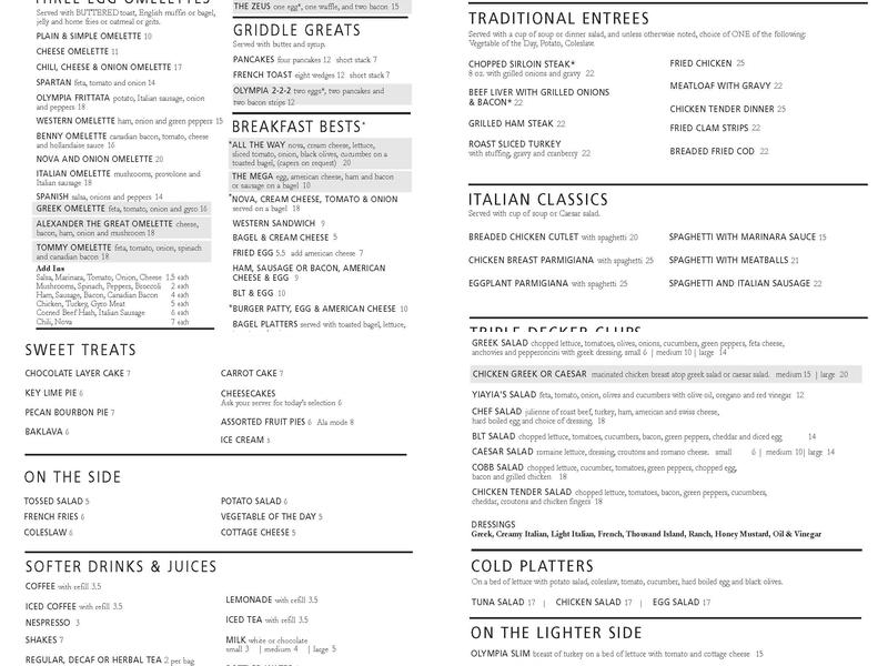 Olympia Flame Diner Menu