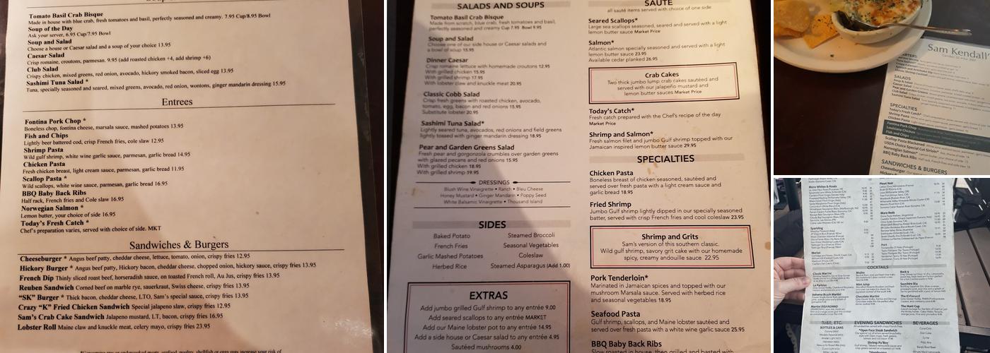 Sam Kendall's Menu