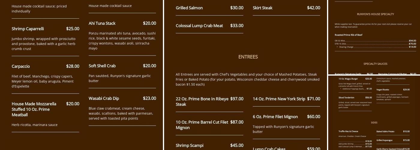 Runyon's Menu