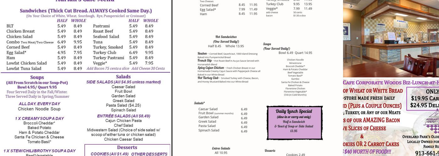 Adrian's Cafe Menu