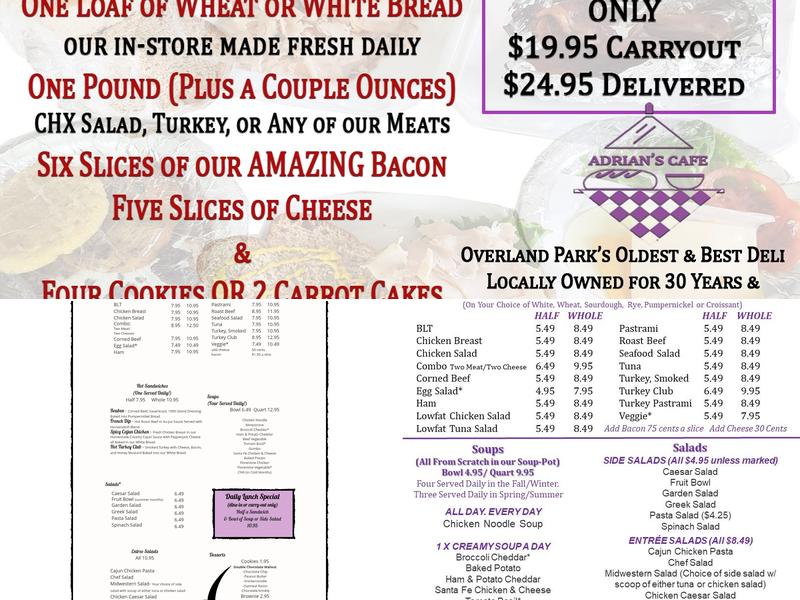 Adrian's Cafe Menu