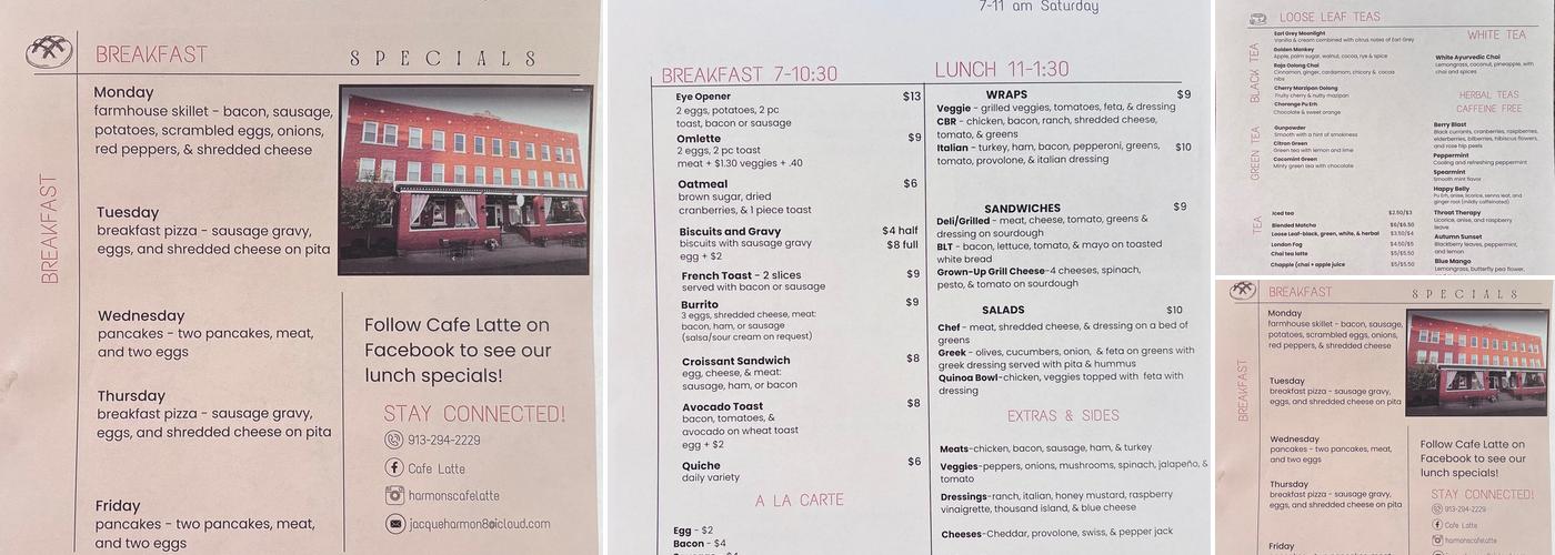 Cafe Latté @ The Jackson Menu