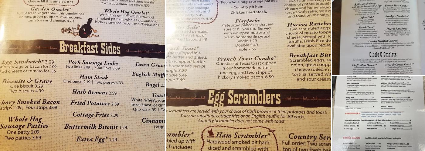 Circle C Cafe Menu