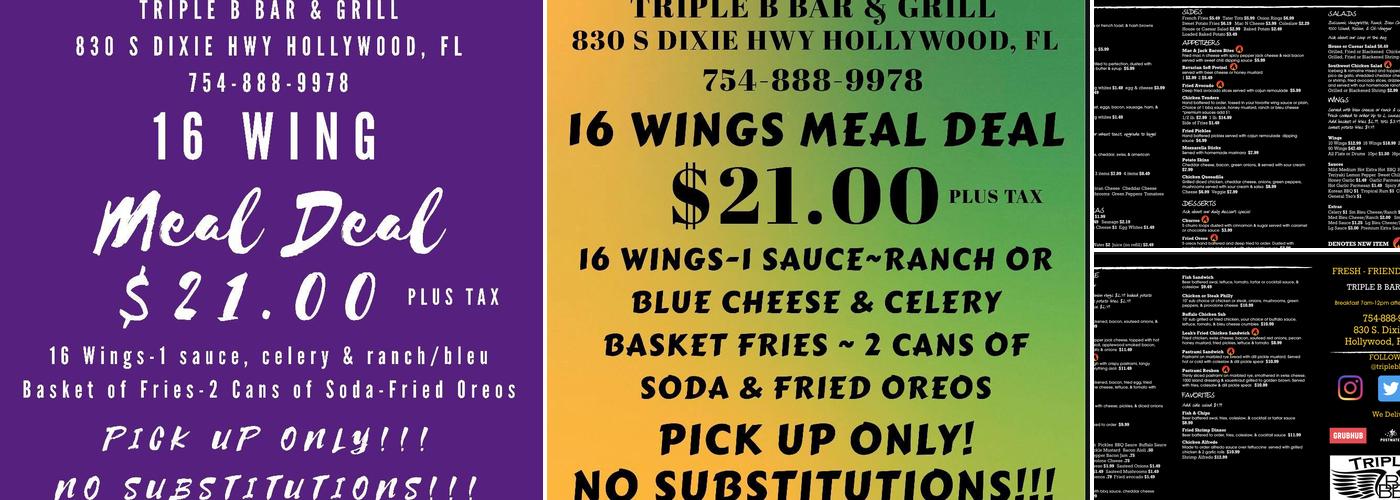 Triple B Bar & Grill Menu