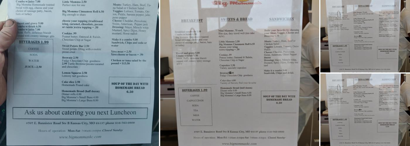 Big Momma's Bakery-Cafe Menu