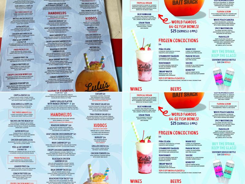 Lulu's Bait Shack Menu