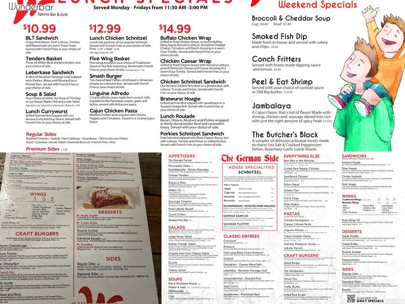 Wunderbar Sports Bar & Grill Menu