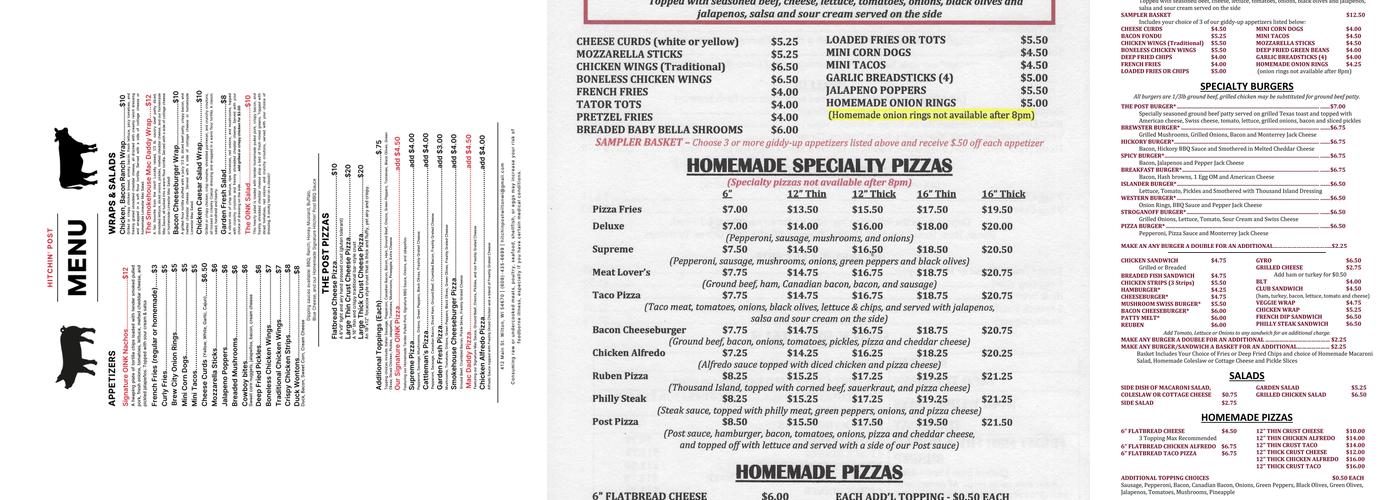 Hitchin' Post Menu